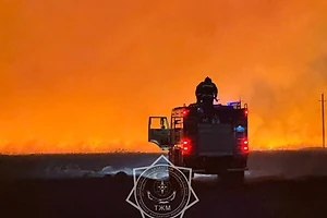 В селе Шаховское Кызылжарского района СКО недалеко от Петропавловска горит сухая растительность за полигоном ТБО